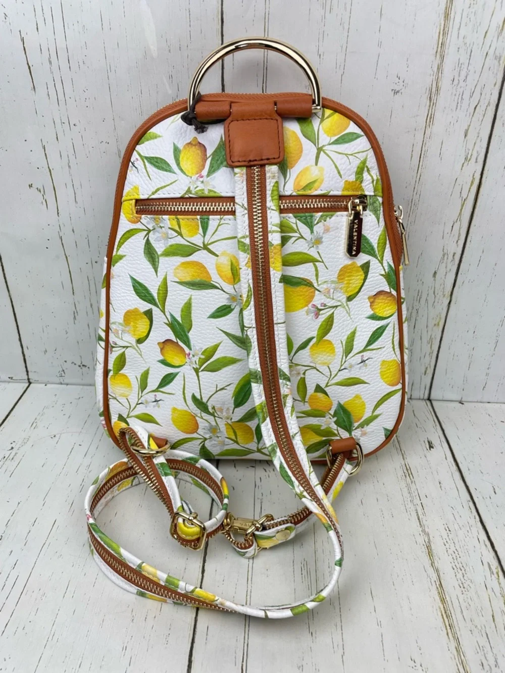 Valentina Pebble Leather Backpack/Sling Bag *Lemon Print *Made In Italy 🍋🇮🇹‎